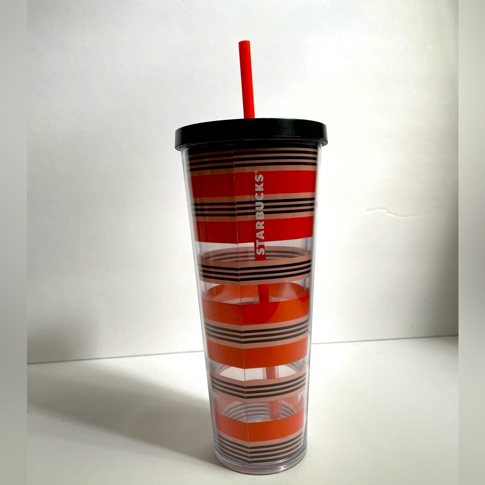 STARBUCKS 2018 Black Orange Stripe Halloween Venti Tumbler 24oz.